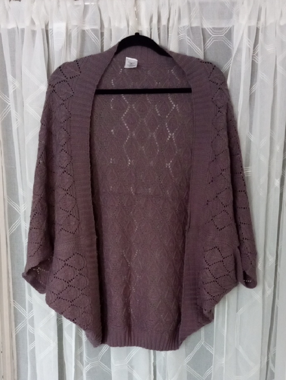 Britt's Knits Open-Front Pointelle Knit Cardigan Sweater - Gray Mauve Size OS